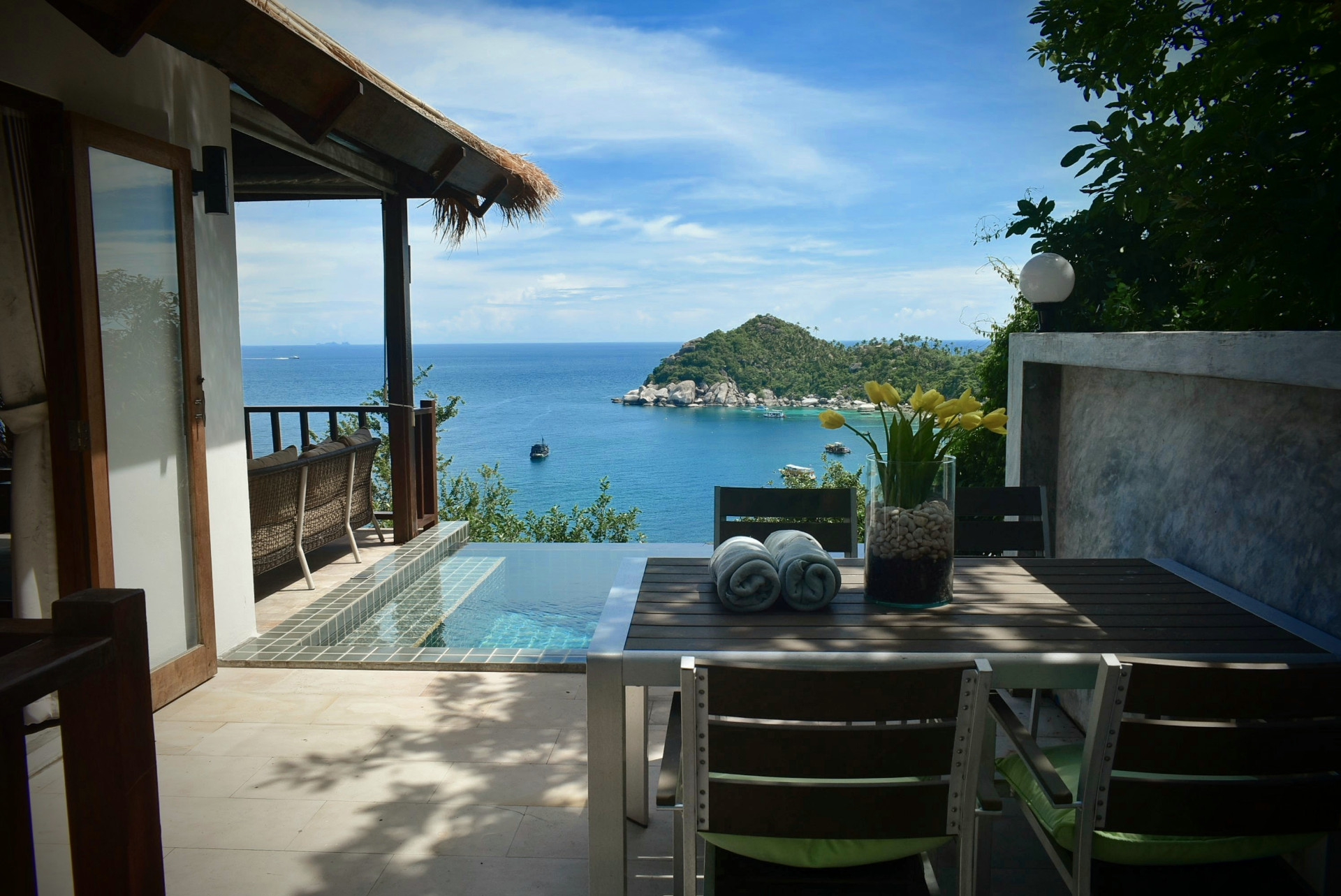 Private plunge pool and terrace with ocean view at The Trevally House