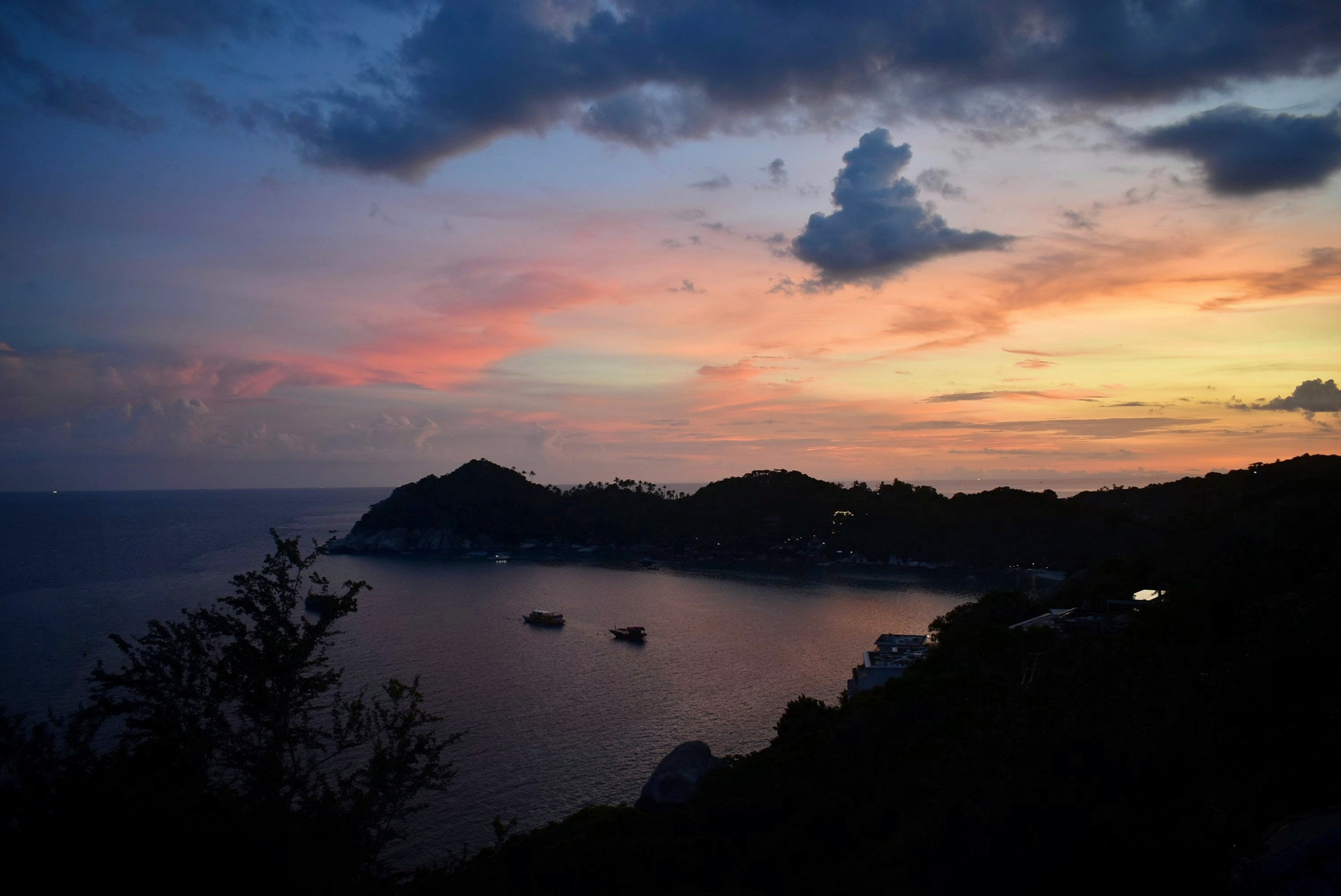 Sunset over the bay seen from The Trevally House