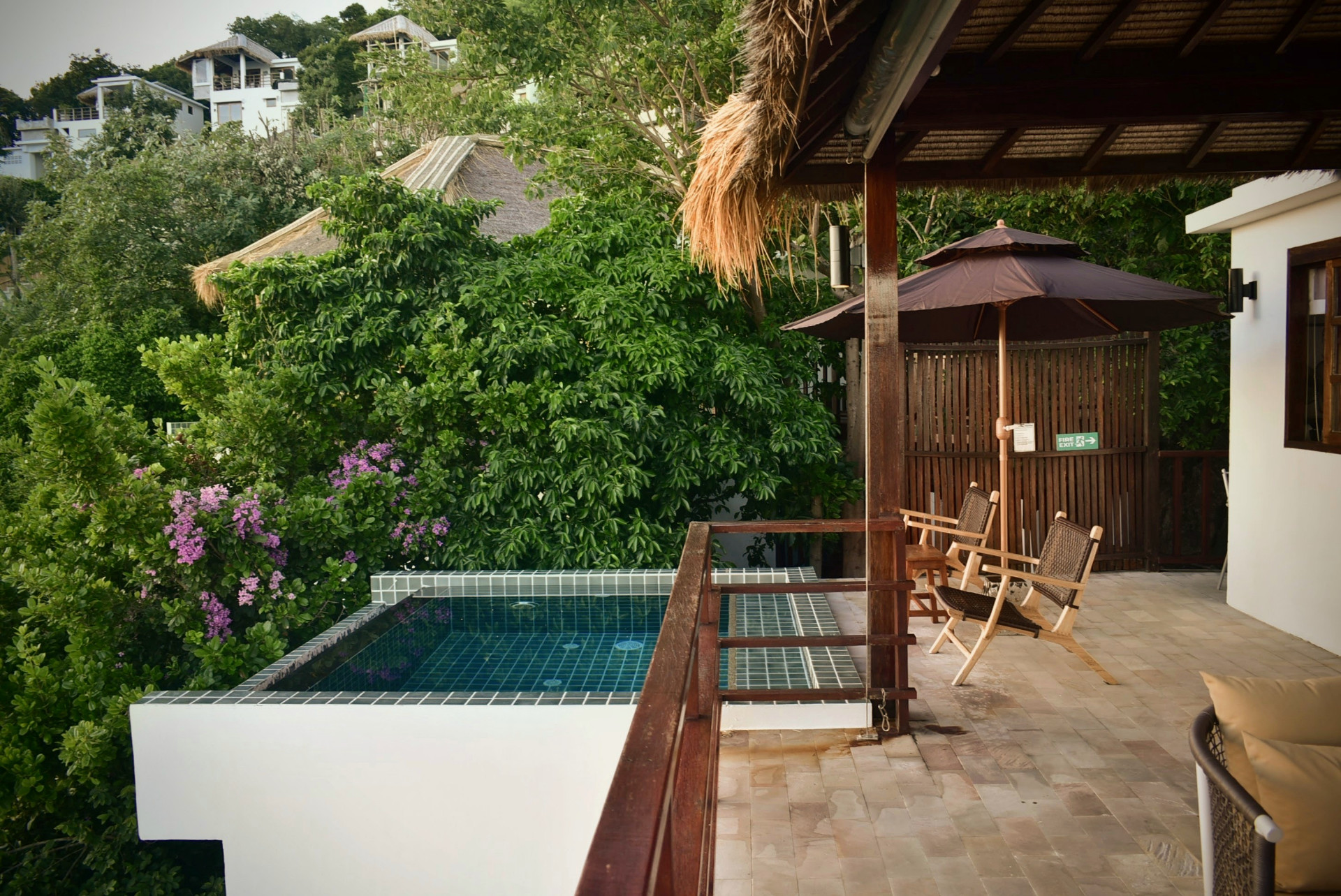 Private terrace with plunge pool and sala at The Sailfish House